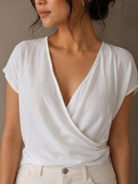 Halara V Neck Cap Sleeve Crossover Ruched Solid Work Blouse NWT Size S